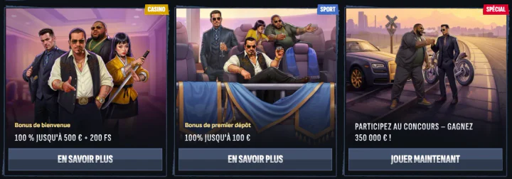 Mafia Casino offres de bonus avec bonus de bienvenue, bonus de dépôt et concours